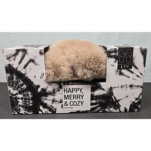 Jenni Womens Crisscross Faux Fur Slide Slippers Mauve Berry Tan Large